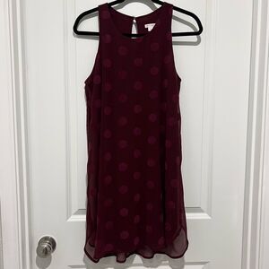 Xhilaration Women's Sleeveless Shift Dress Burgundy Polka Dot Size Small Lined